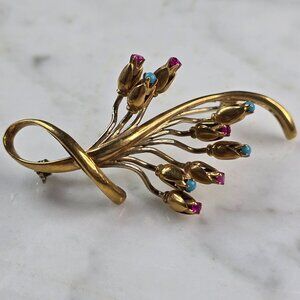 Womens Vintage Estate 14K Yellow Gold Flower Brooch 9.7g E957